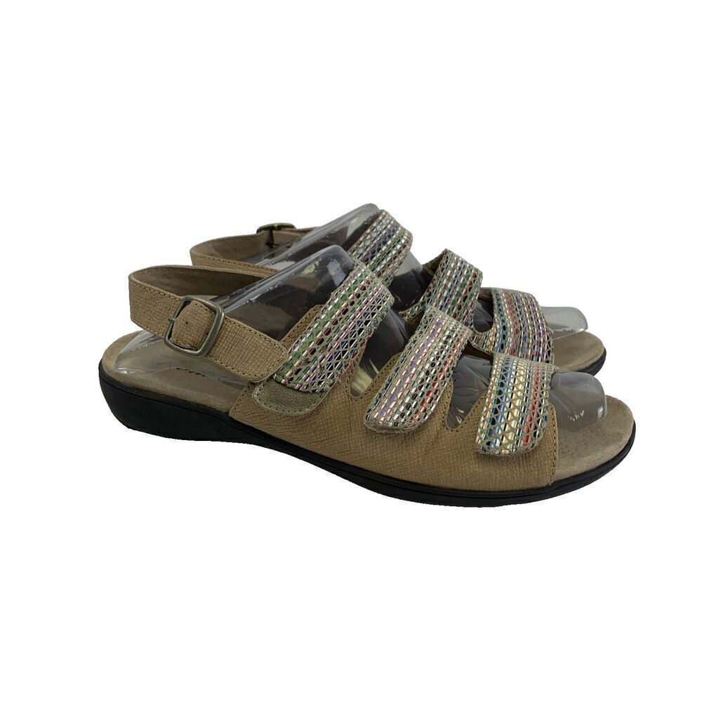 Trotters Kendra Wedge Sandal Slingback Buckle Adjustable Strap Multi Leather 8.5